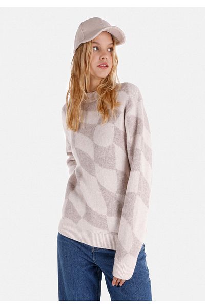 Colin's Slim Fit Round Neck Printed Women's White Sweater