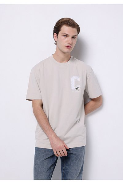 Colin's Comfort Fit Round Neck Solid Men's Stone Short Sleeve T-Shirt