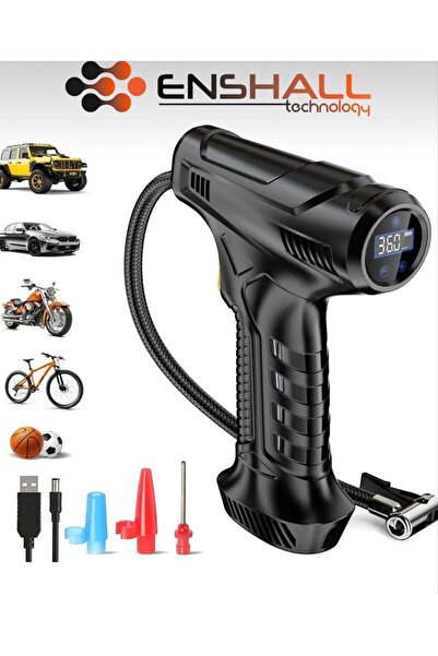Enshall 4000mAh Hava Kompresörü Şarjlı Tabanca Model Kompresör Araba Bisiklet Top Lastik Şişirme Pompası