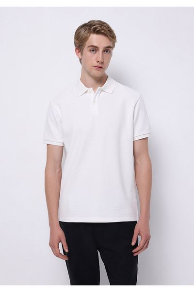 Colin's Regular Fit Polo Neck Jacquard Men's White Short Sleeve T-Shirt