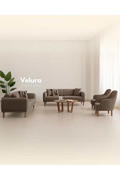 Velura Home & Living Lara Koltuk Takımı & Oturma Grubu - Kahve (3+3+1)