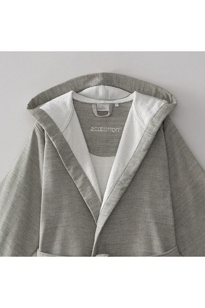 Ecocotton Men's Bathrobe - 100% Organic Cotton, Linen Melange, Khaki