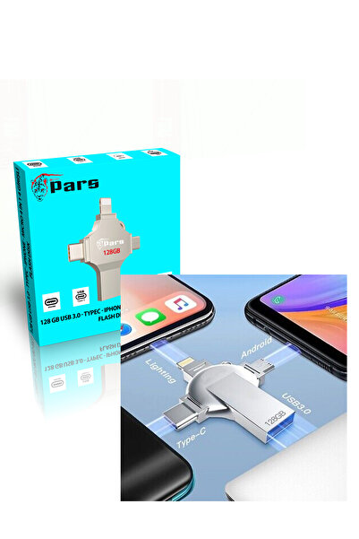 ANADOLU PARS قرص فلاش OTG 4 في 1 سعة 128 جيجابايت - USB 3.0 - IPHONE - TYPEC - MICRO