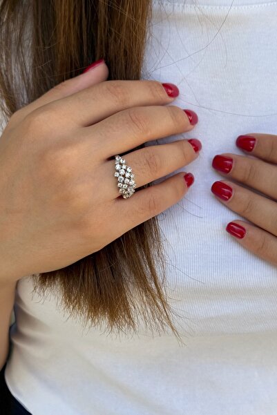 Utku Kuyumculuk 14 Ayar Pırlanta Görünümlü Beyaz Altın Yüzük