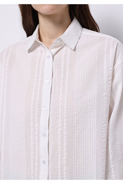 Colin's Regular Fit Shirt Neck Düz Kadın Beyaz Uzun Kol Gömlek