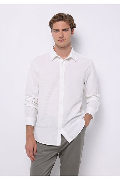 Colin's Regular Fit Shirt Neck Plain Men's White Long Sleeve Shirt