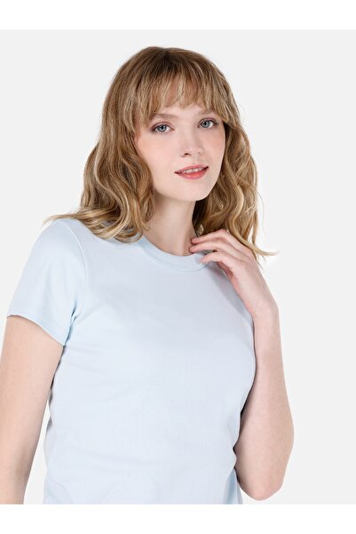 Colin's Slim Fit Βαμβακερό μονόχρωμο γυναικείο μπλουζάκι με κοντό μανίκι μπλε