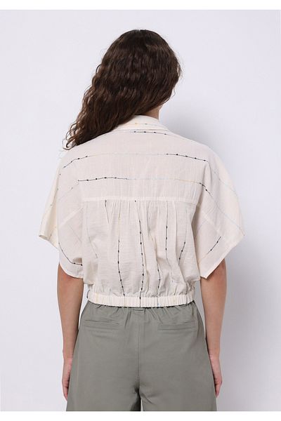 Colin's Regular Fit Shirt Neck Embroidered Women's Ecru Short Sleeve Shirt