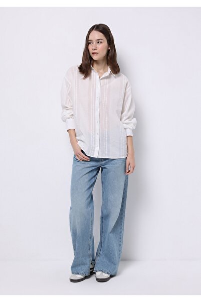 Colin's Regular Fit Shirt Neck Düz Kadın Beyaz Uzun Kol Gömlek