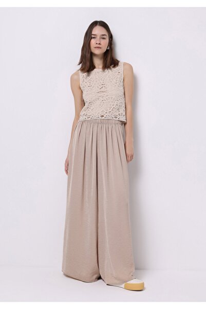 Colin's Regular Fit Yüksek Bel Geniş Paça Kadın Bej Pantolon