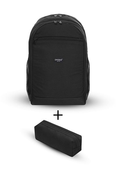 D'VERS Unisex Black Waterproof 3 Compartment Daily Travel and School Backpack with Pen Holder