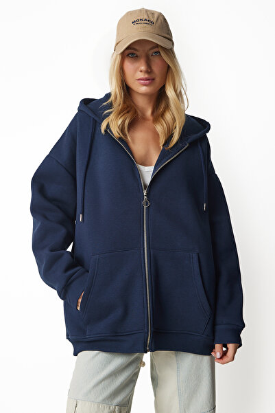 Lovelyİstanbul Φούτερ με κουκούλα με φερμουάρ - ΣΚΟΥΡΟ ΜΠΛΕ LUB0002