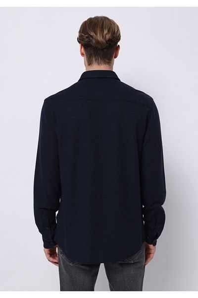 Colin's Regular Fit Shirt Neck Plain Men's Navy Blue Long Sleeve Shirt