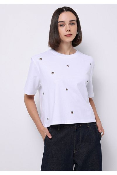 Colin's Relax Fit Round Neck Plain Women's White Short Sleeve T-Shirt