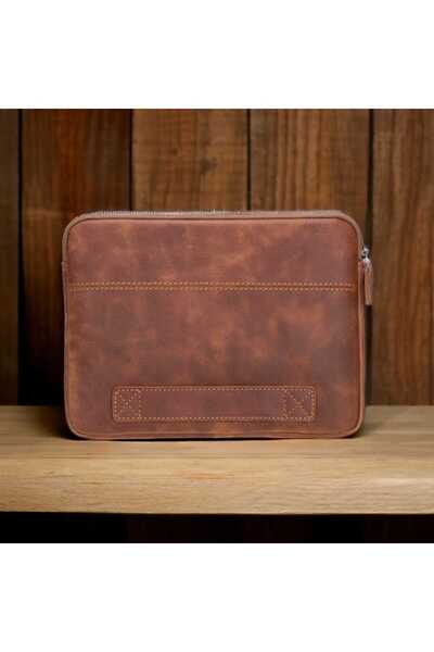 PLM Awe 14 inç MacBook Ve Pc Uyumlu Deri Kılıf TN2 Kahve