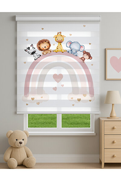 Home Gökkuşağı Üzerinde Sevimli Hayvanlar Desenli Dijital Zebra Stor Perde – ...