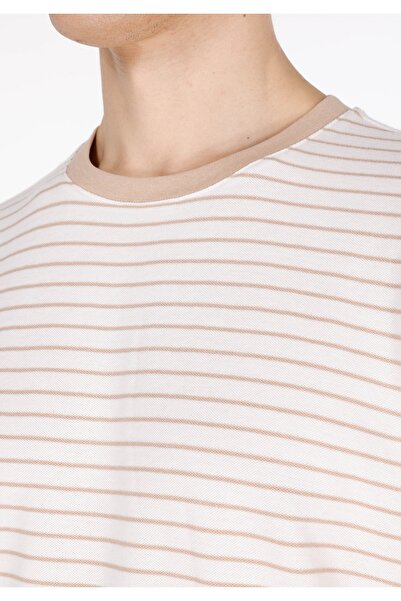 Colin's Ανδρικό μπλουζάκι με κοντό μανίκι σε μπεζ χρώμα με κανονική εφαρμογή, πλεκτό με στρογγυλή λαιμόκοψη και ρίγες