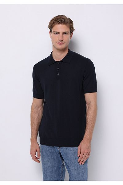 Colin's Regular Fit Polo Neck Jacquard Men's Navy Blue Short Sleeve Sweater
