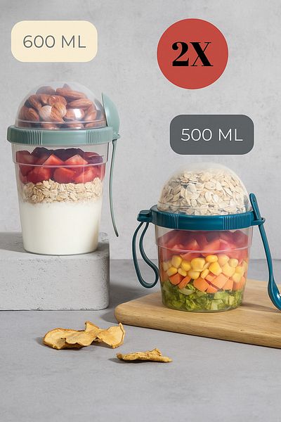 Mapple Home Gomix Duo 2-Pack 600Ml-500Ml Muesli Container, Yogurt Container, Salad and Snack Box