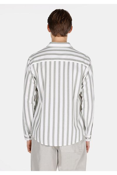 Colin's Regular Fit Shirt Neck Striped Men's Green Long Sleeve Shirt