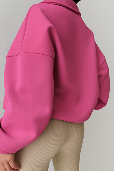 GHASSY CO. Ghassy Co. Women's Vintage Half Zip Oversize Cotton Sweatshirt with Raised Inside