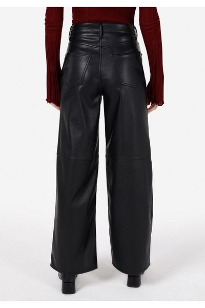 Colin's Regular Fit High Waist Wide Leg Polyurethane Women's Black Trousers