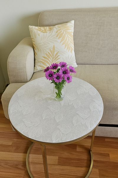 Rona Home Round Coffee Table Leaf Pattern Dowry Pvc Transparent Table Cloth Wicker Luxury Wipeable Table Cloth