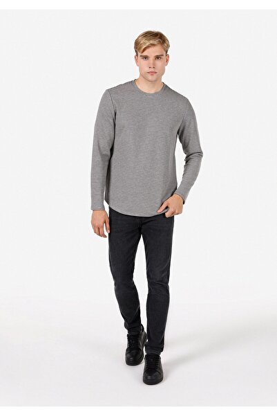 Colin's Регулярний крій, круглий комір, смугастий, чоловічий, сірий, довгий рукав, футболка