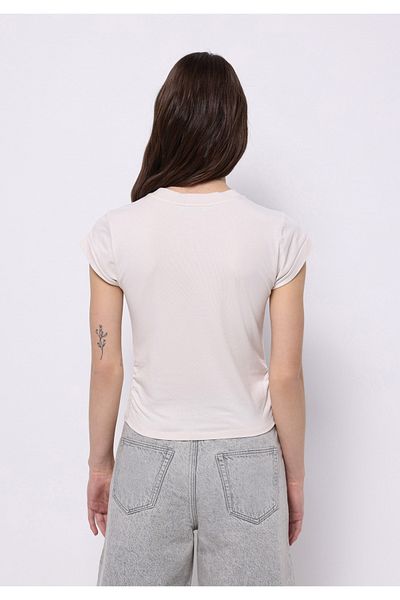 Colin's Slim Fit Round Neck Plain Women's Ecru Short Sleeve T-Shirt