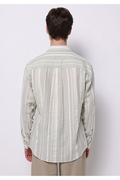 Colin's Regular Fit Shirt Neck Striped Men's Green Long Sleeve Shirt