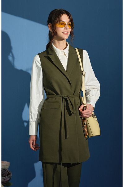 Fatma Atasoy Khaki Colored Tie-up Vest