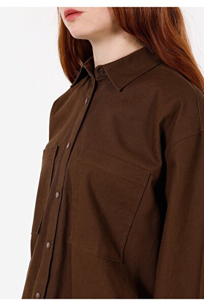 Colin's Relaxed Fit Shirt Neck Kadın Kahverengi Uzun Kol Gömlek