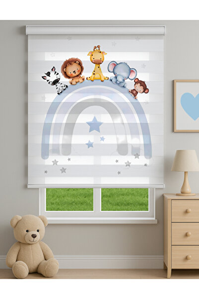 Home Pastel Gökyüzü ve Safari Hayvanları Desenli Zebra Stor Perde – Erkek Çoc...