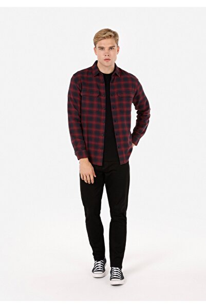 Colin's Regular Fit Klasik Yaka Ekoseli Erkek Bordo Uzun Kol Gömlek