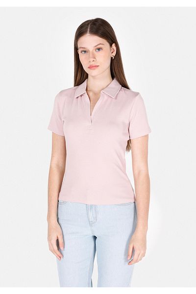 Colin's Slim Fit Polo Neck Plain Women's Pink Short Sleeve T-Shirt