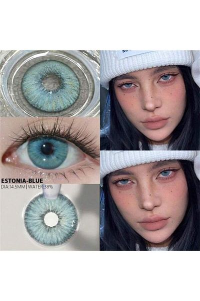 OEM Blue Colored Contact Lenses, Estonia Blue, 365 Wears, Cosmetic, No Diopters