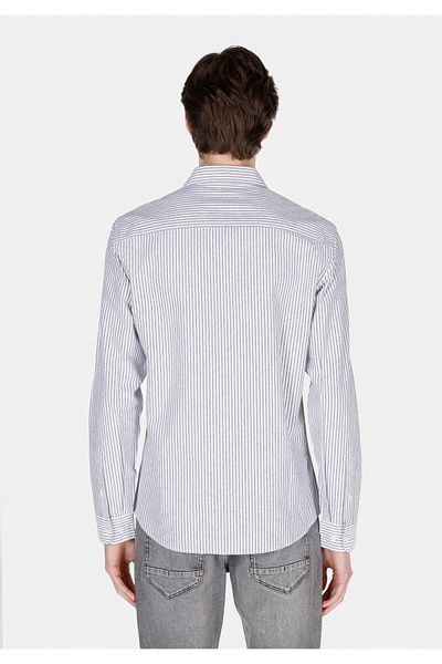 Colin's Slim Fit Shirt Neck Striped Men's Gray Long Sleeve Shirt