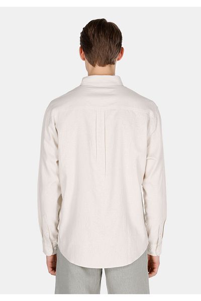 Colin's Relaxed Fit Shirt Neck Plain Men's Linen Blend Beige Long Sleeve Shirt