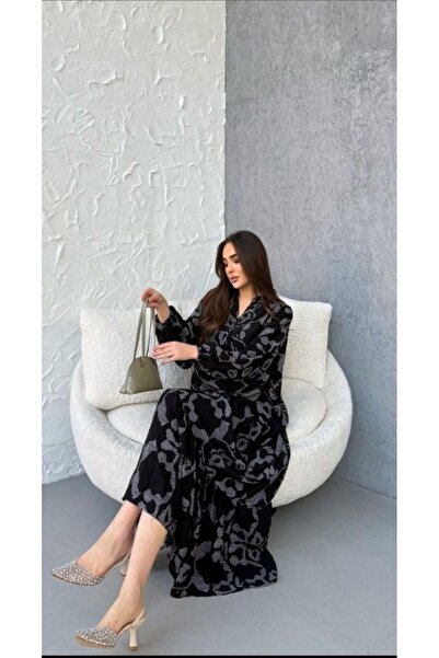 PREMİER VİE الحجاب الموسم الجديد فستان صيفي فيسكوز أسود رمادي