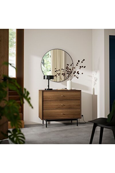 IKEA 3 çekmeceli şifonyer, kahverengi ceviz görünüm, 90x48x81 cm