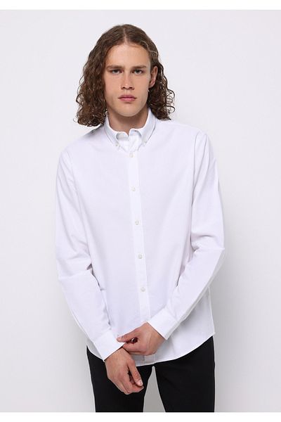 Colin's Regular Fit Shirt Neck Plain Men's White Long Sleeve Shirt