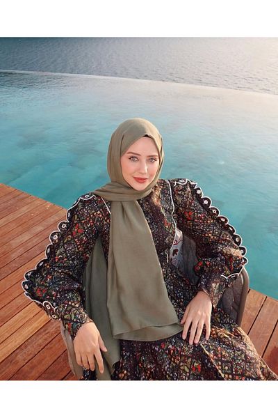 ARMANDA Aybüke Nur Demi̇rci̇'s Preferred Cotton Modal Aden Pattern Scarf - Khaki