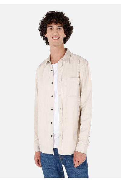 Colin's Slim Fit Classic Collar Plain Men's Ecru Long Sleeve Shirt