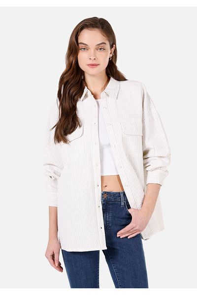 Colin's Stone Colored Women's Shirt - Sleeve Model