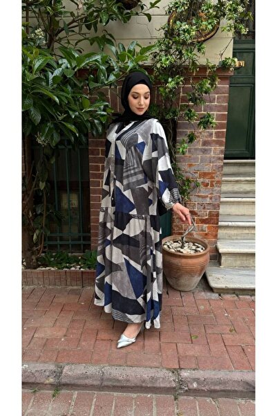 PREMİER VİE Φόρεμα με μοτίβο Hijab New Season Γκρι Navy Blue Χρώμα βισκόζης