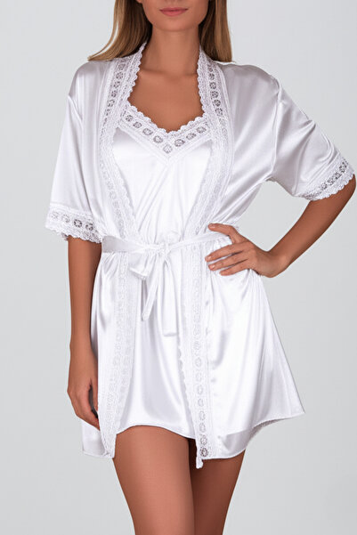 ZENCHES Robă din satin cu detaliu din dantelă - Îmbrăcăminte de acasă elegant...