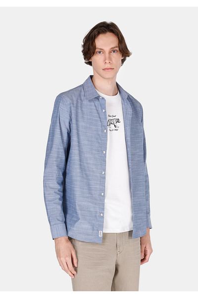 Colin's Regular Fit Shirt Neck Plain Men's Blue Long Sleeve Shirt