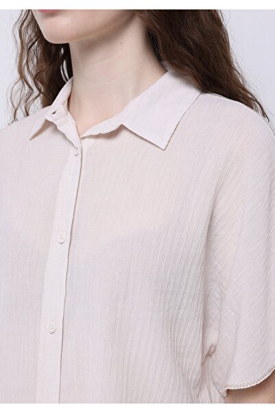 Colin's Regular Fit Shirt Neck Düz Kadın Beyaz Kısa Kol Gömlek