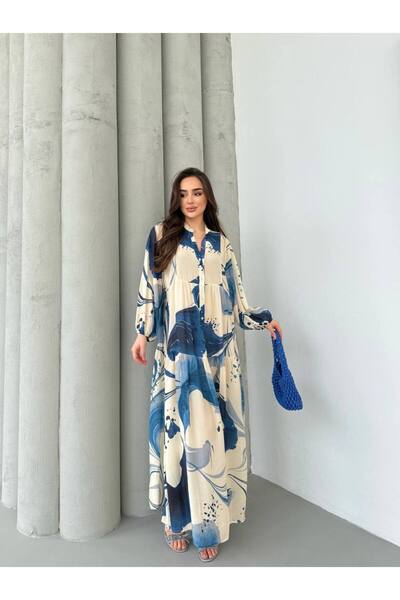 PREMİER VİE Hijab New Season Μπλε Χρώμα Φόρεμα Βισκόζης