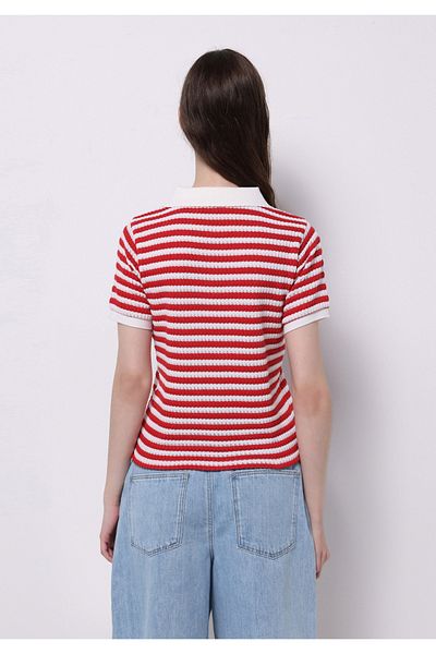 Colin's Slim Fit Polo Neck Striped Women's Red Short Sleeve T-Shirt